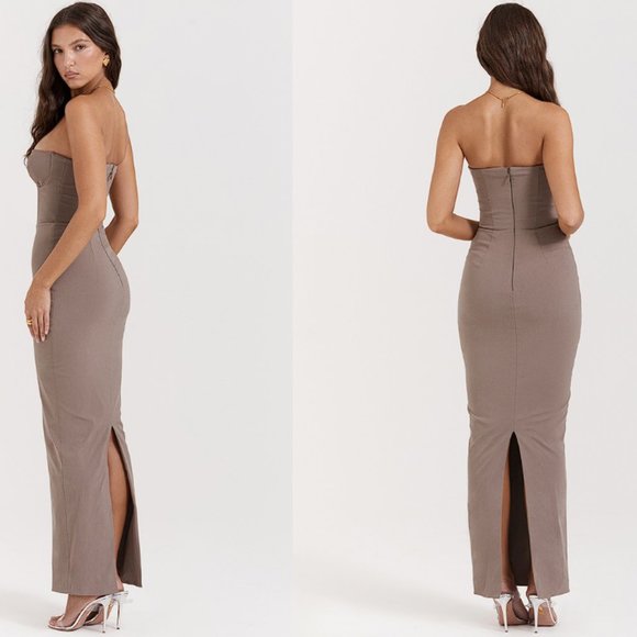 HOUSE OF CB 'Lucia' Taupe Strapless Corset Maxi Dress NWOT - Picture 5 of 9